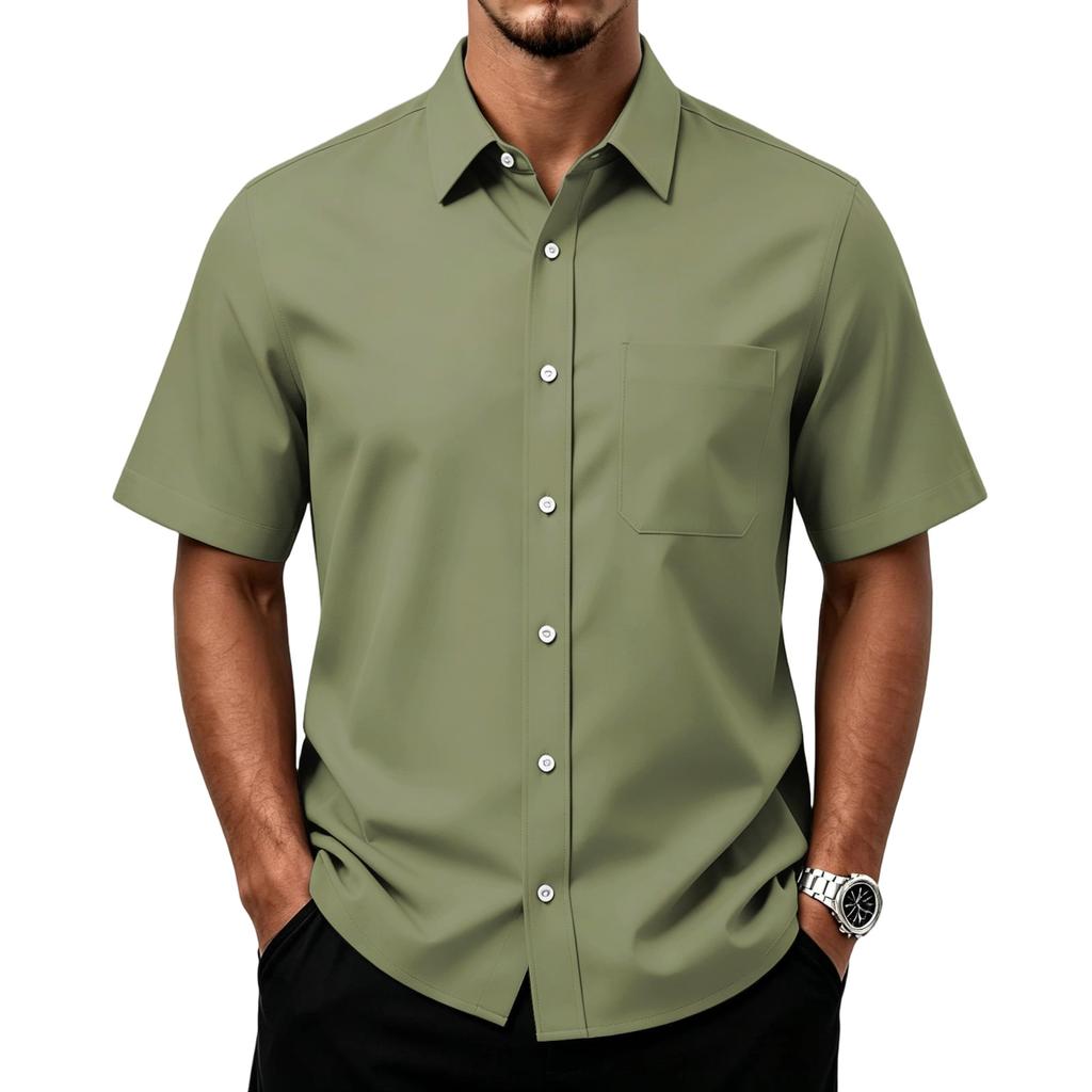 Men's Casual Short Sleeve Button Down Shirt with Chest Pocket Lightweight Breathable Fabric Relaxed Fit Summer Top