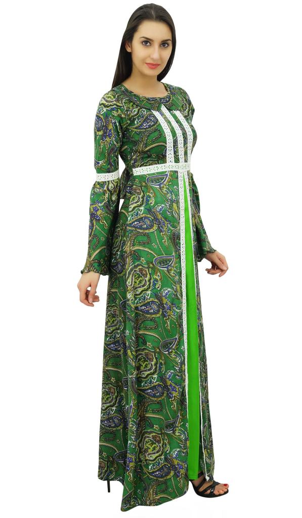 Bimba Women's Rayon Printed Lace Maxi Winter Dress