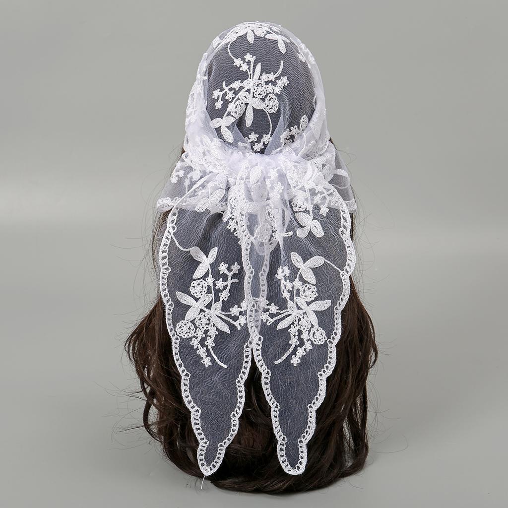 French Lace Triangle Scarf Embroidered Flower Lace Scarf Small Shawl Crochet Head Scarf Headwraps Bandana For Women