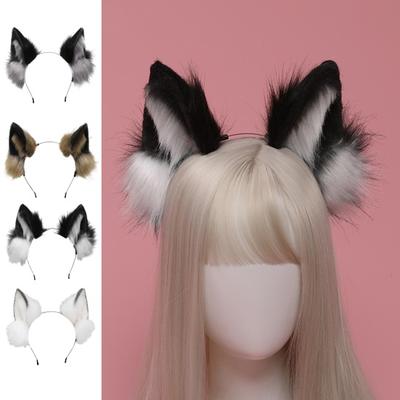 Opaska na głowę futrzane ucho wilka rekwizyt Cosplay dekoracja głowy elastyczna antypoślizgowa kontrastowy kolor unisex impreza z okazji Halloween Masquerade opaska na głowę