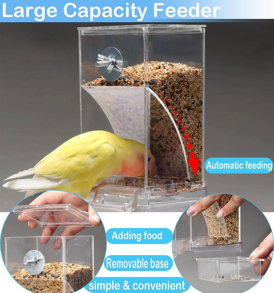 Kein Chaos Vogelfutterspender Automatischer Papageien Futterspender Tränke Acryl Samen Futterbehälter Käfig Zubehör für Kleine und Mittlere Wellensittiche