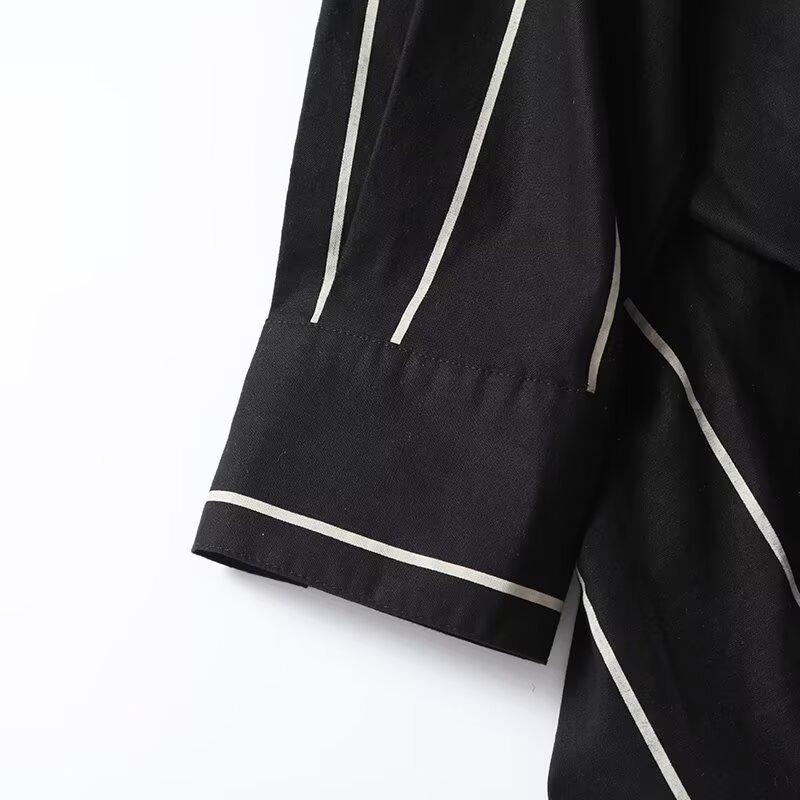 2025 Spring Women's Tie-Up Striped Turn-Down Collar Long-Sleeve Shirt - Versatile Commuter Fashion