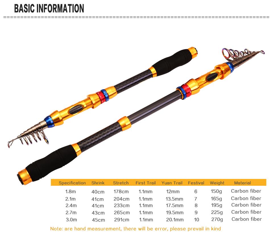 1.8-3.6M Spinning Fishing Rod Telescopic Carbon Fishing Pole Portable Boat Carp Fishing Rods
