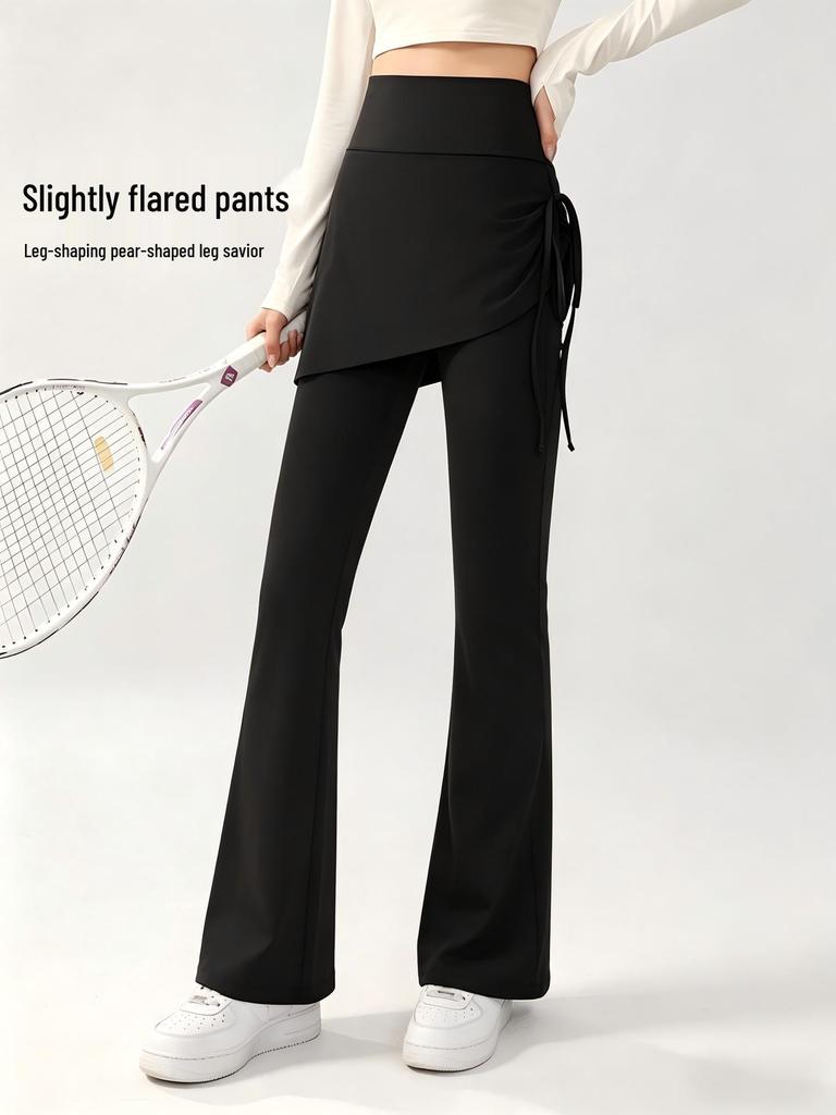Women's Flared Leg Yoga Pants with Faux Two-Piece Skort - High Waist for Barre and Pilates Training