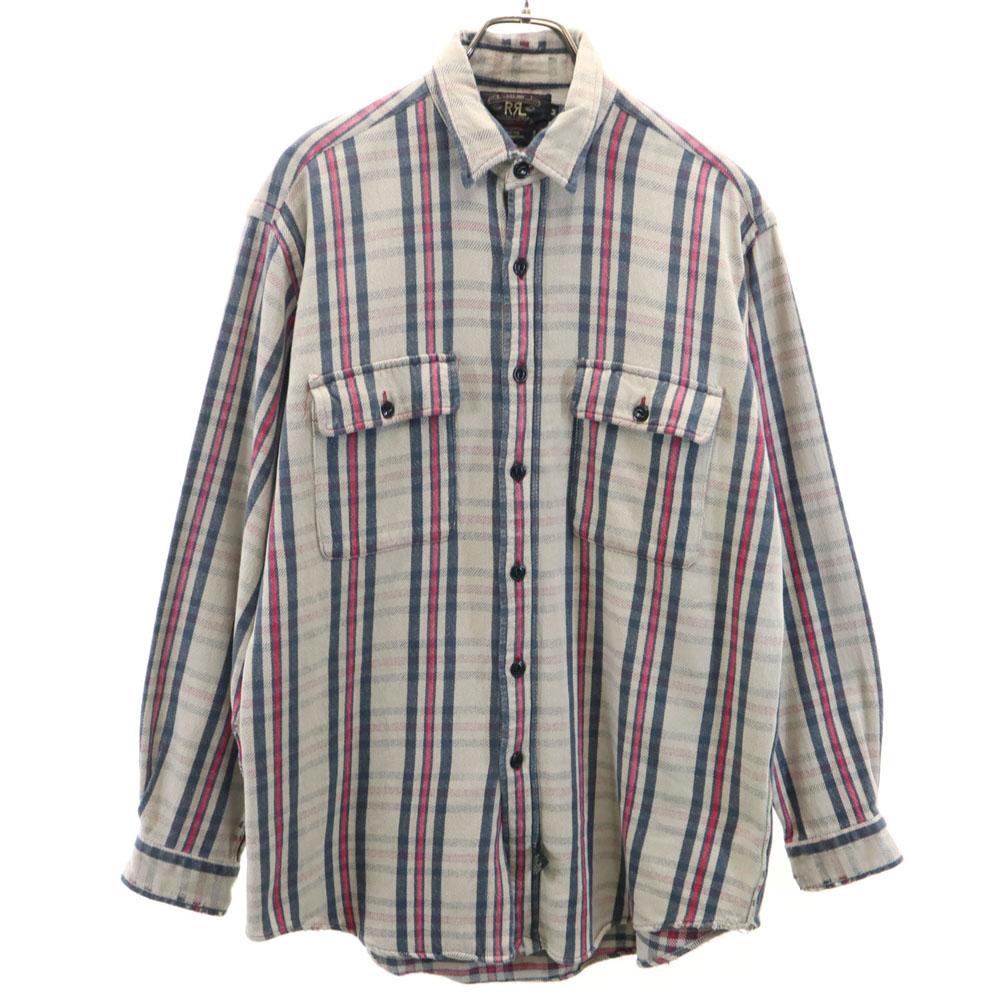 RRL 90s Initial Tag Red 3 Stars Old Long Sleeve Heavy Flannel Check Shirt Men's Used