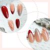 Wearable Almond Nail Tips: Silver Powder French Gradient Red False Nail Art Pieces (Removable)