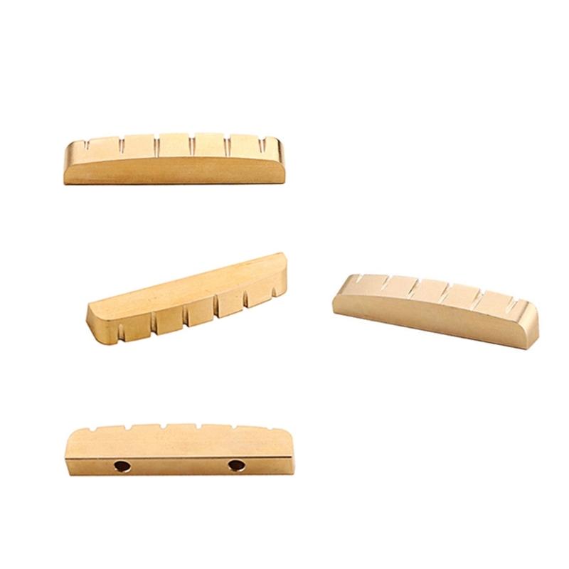 6 String Guitar Nut Saddle Premium Brass Pre-Slotted Top Nut Vintage Style Electric Guitar Accessories Flat Bottom
