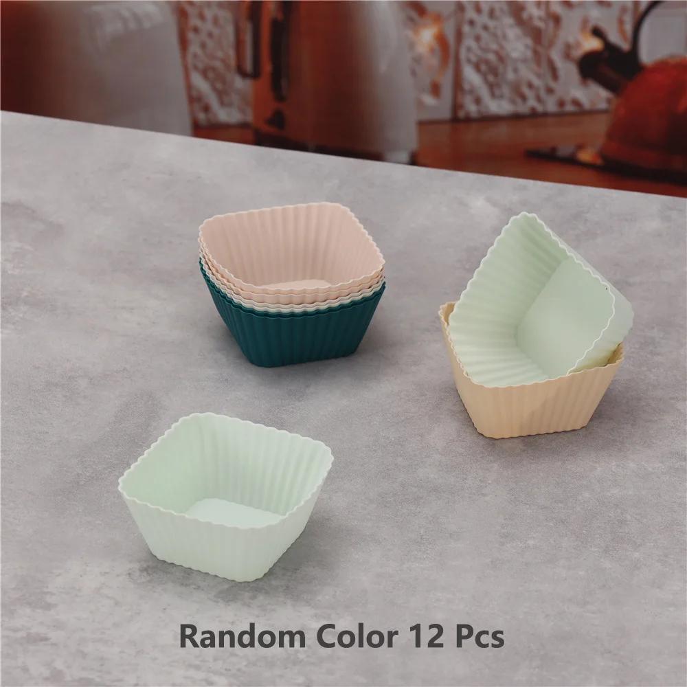 12 stk/sett Silikonkakeform Rundformet Muffins Cupcake Bakeformer Kjøkken Matlaging Bakeware Maker DIY Kakedekoreringsverktøy