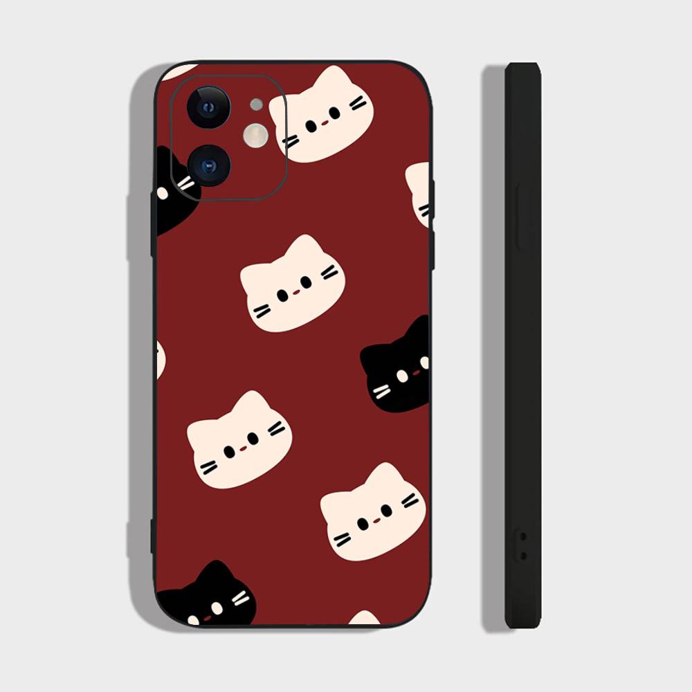 Cute Little Cat Phone Case For IPhone 17 Air 16 15 14 13 Pro Max 11 12 Black Silicone Cover