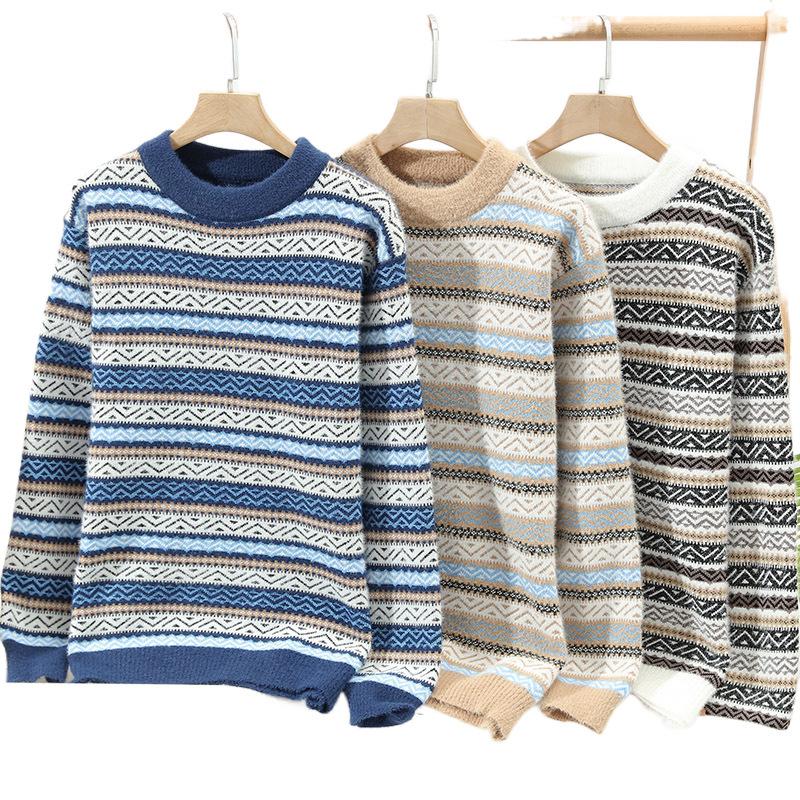 Fashionable versatile thickened warm men's shirt knit sweater round neck high quality fabric fashionable versatile sweater