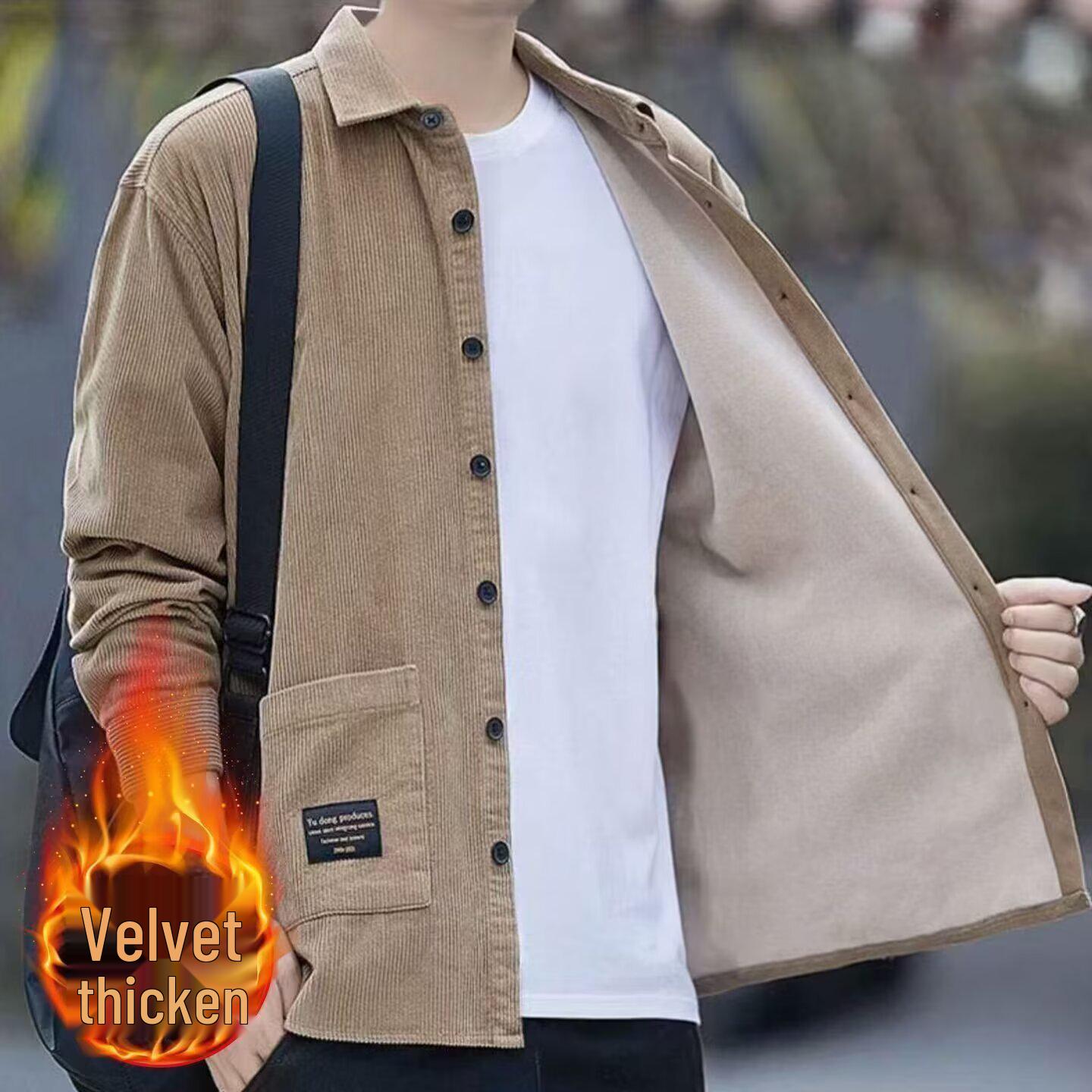 Мужская плотная вельветовая куртка-рубашка на меху - Зимняя рабочая одежда без глажки 4XL