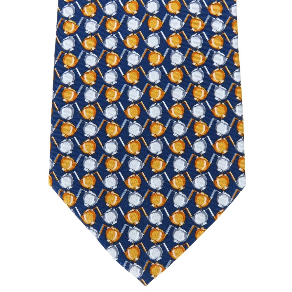 Used Dunhill Tie Silk Navy Orange Business