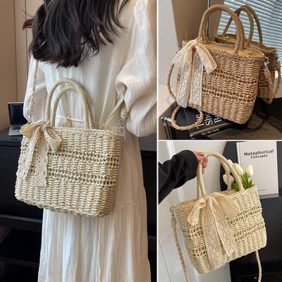 Women Boho Woven Handbag Summer Beach Tote Straw Bag Large Capacity Shoulder Bag