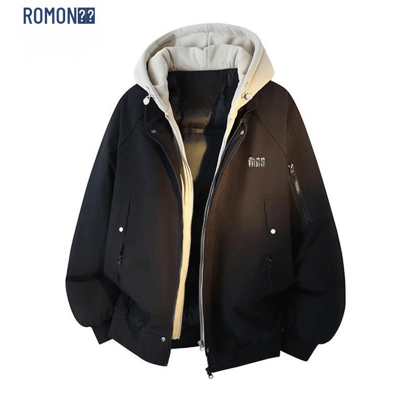 Romone Men s Detachable Hooded Loose Jacket S