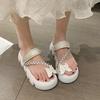 Fashion Women's Flat Slippers Toe Clip Bow Tie Rhinestones Anti-slip Slippers Shoes Leisure Beach Summer Fashion New Sandalias De Mujer