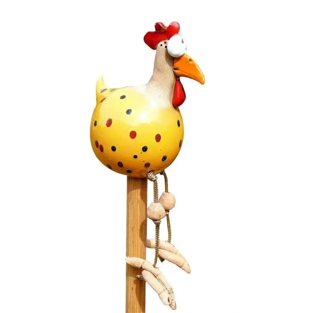 Resin Crafts Statues Funny Big Eyed Chicken Statue Long Foot Hen Sculptures Garden Fence Art Supplies Wooden Stake Decoration