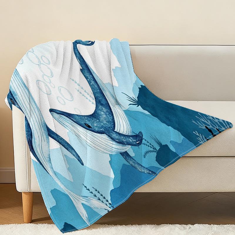 Cozy Soft Fleece Whale Print Blanket Breathable Lightweight Warm Throw for Home, Office, All Seasons, Perfect for Christmas & Halloween Decoration