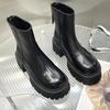2024 Neue Schuhe Damen Knöchel Damenstiefel Plateau Moderne Stiefel Damen Nähen Runde Zehe Reißverschluss hinten Quadratischer Absatz Schuhe Damen Zapatos