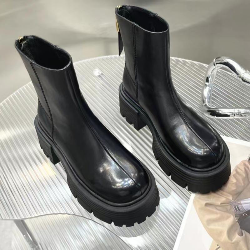 2024 Neue Schuhe Damen Knöchel Damenstiefel Plateau Moderne Stiefel Damen Nähen Runde Zehe Reißverschluss hinten Quadratischer Absatz Schuhe Damen Zapatos