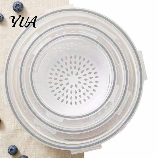 Vegetable Draining Basket Round Fruit Storage Container, 2-Layer Food-Grade PP Crisper with Freezer Safe Food Container Drain Basket,
