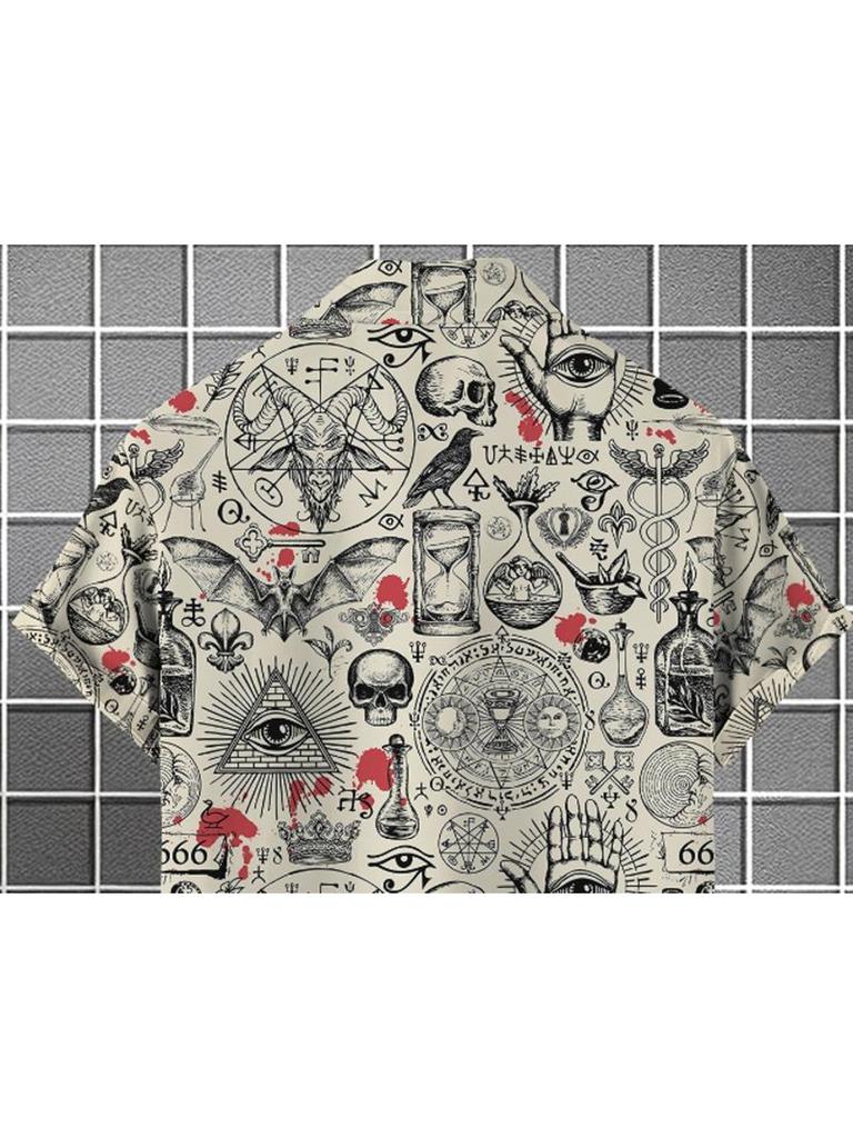 Casual Short-Sleeve Shirt for Men Featuring a Skull Print, Made from Polyester, Available in Various Colors And Sizes, Perfect for Everyday Use with a