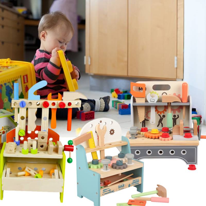 Wooden Children Table Top Work Bench Tools Set Toy Kids Puzzle Hands On Games