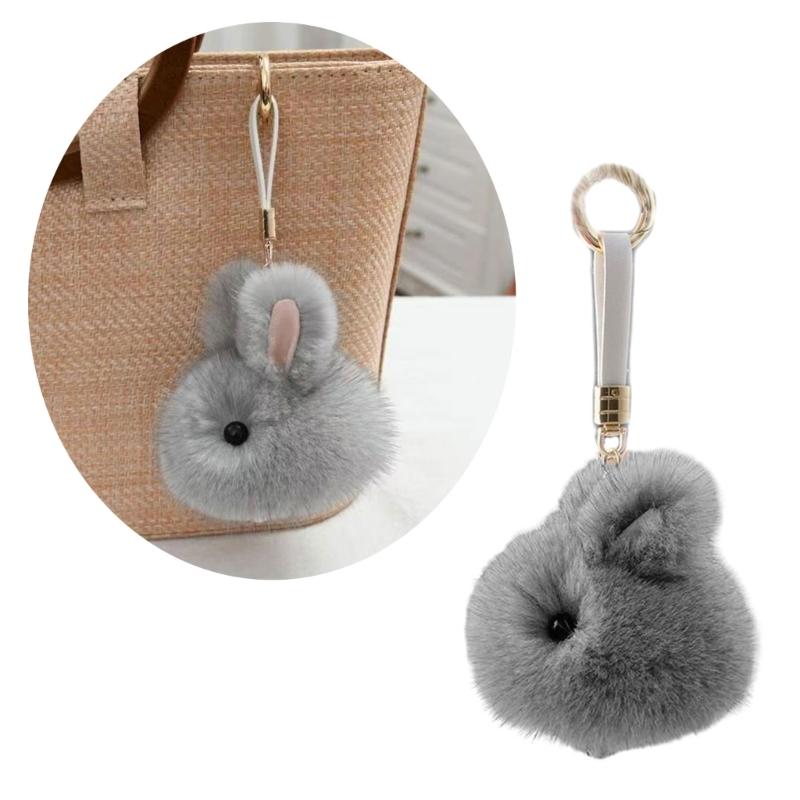 Mini Cute Rabbit Hairball Keychain Pendant Lovely Hanging Decorations Keyring Charm for Purse Bag Backpack Handbag