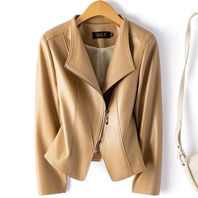 Kurze Lederjacke für Damen Slim Fit Motorradstil Mantel