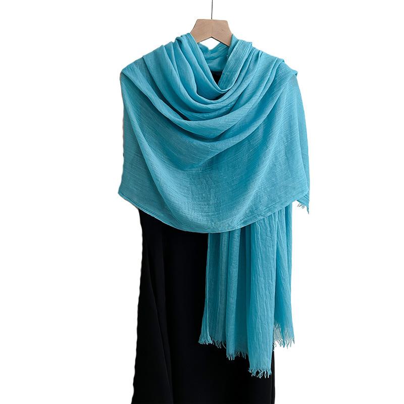 Cotton and linen scarf, fashion, literary style, solid color, linen scarf, women's air-conditioned room, shawl, and sunscreen silk scarf outside.