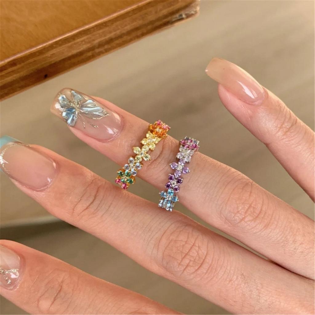 Unique Finger Rings Adjustable Rings Four Leaf Grass Opening Rings Eye Catching Finger Jewelry Date Jewelry for Daily