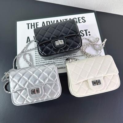 New Sheepskin Rhombus Chain Bag Silver Buckle Gold Ball Square Fat Leather Small Square Bag Single Shoulder Messenger Bag Women