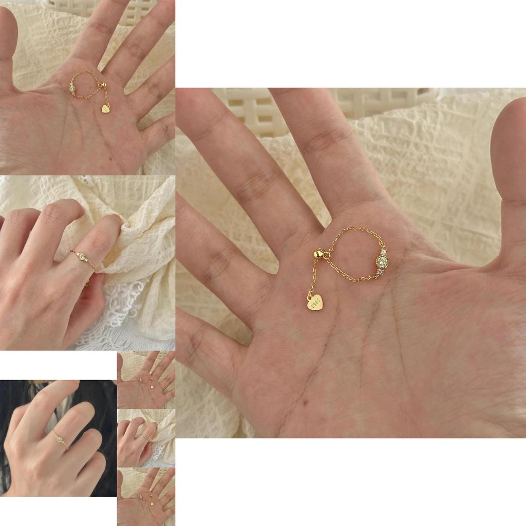 Trendy Pull-through Chain Ring For Women Featuring Chic Moissanite Accents