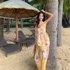 Printed Suspender Halter Bow Japanese Vacation Seaside Dress Feeling Loose Big Skirt Beach Skirt Summer