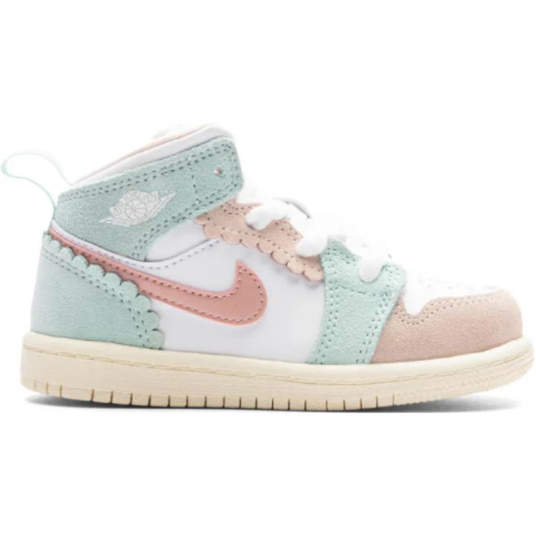 Air Jordan 1 Mid SE PS Scalloped Edge Kids Sneakers Pink White Pink-Oxford DZ5359-100