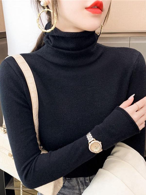 Dalang Knitwear Women's Slim Fit Turtleneck Sweater - Long Sleeve Solid Color Base Layer for Autumn/Winter
