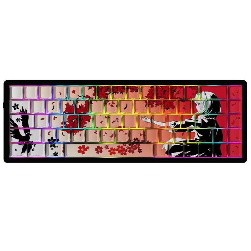 Teclado Mecánico Gamer Teclado de Teclas PBT Cherry Raven Sakura Anime 129 Teclas Impresión Lateral Retroiluminado RGB Gradiente Chica Magnético Interruptor Mx