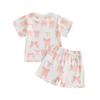 Toddler Girl Summer Clothes Bow Print Short Sleeve Round Neck Tops Elastic Waist Shorts Outfit