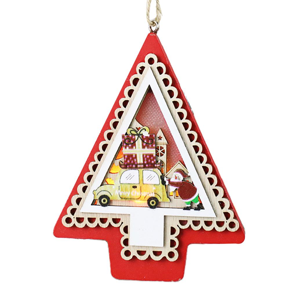 Wood Christmas Led Pendant Glowing Xmas Tree Holiday Farmhouse Decoration