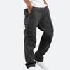 Calça cargo masculina com cordão, calça larga com muitos bolsos, calça casual, calça de moletom, microelástica, cintura média, algodão, linho