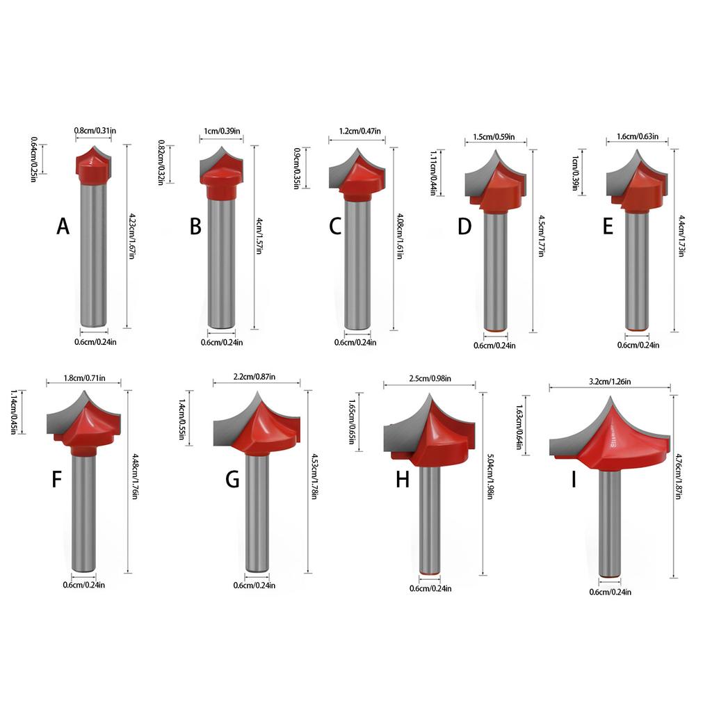 6 Piece Set Carbides Pointed Router Bit High Accuracy Sturdy Material Wood Carving Multifunctional Pattern Door Panel Unique Projects