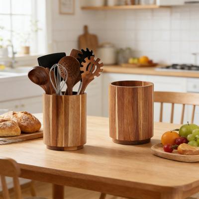 Wooden Utensil Holder 360 Degrees Rotating Kitchen Countertop Organizer Large Capacity Spatula Spoon Cooking Tools Utensil Crock