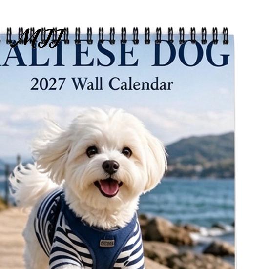 Thick Paper Monthly Planner 2027 Maltese Wall Calendar, Cute Dog Photography Hanging Pet Jan.2027-Dec.2027 12 for Home Office Academic Organizer