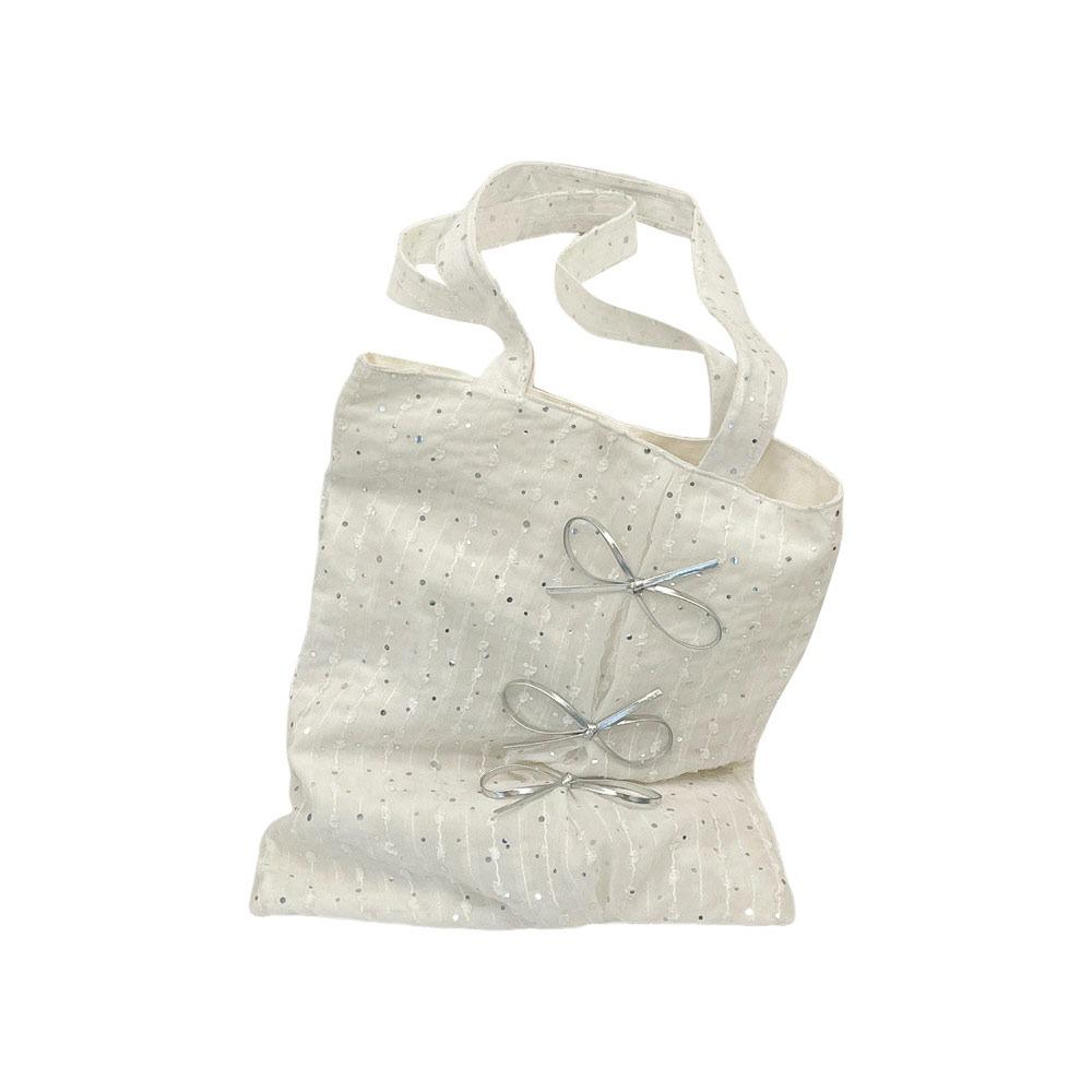 

Fashion Bow Tote Bag Sweet Printing Shoulder Bag Casual Large Capacity Crossbody Bag Women білий