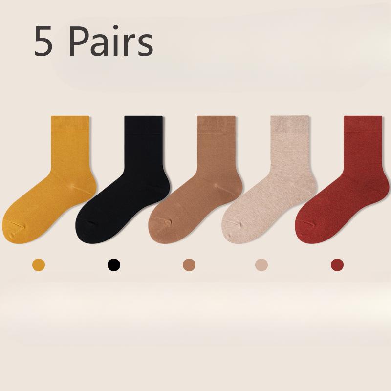 5 Pairs of Ladies Spring and Autumn Pure Cotton Boneless Tube Cotton Socks