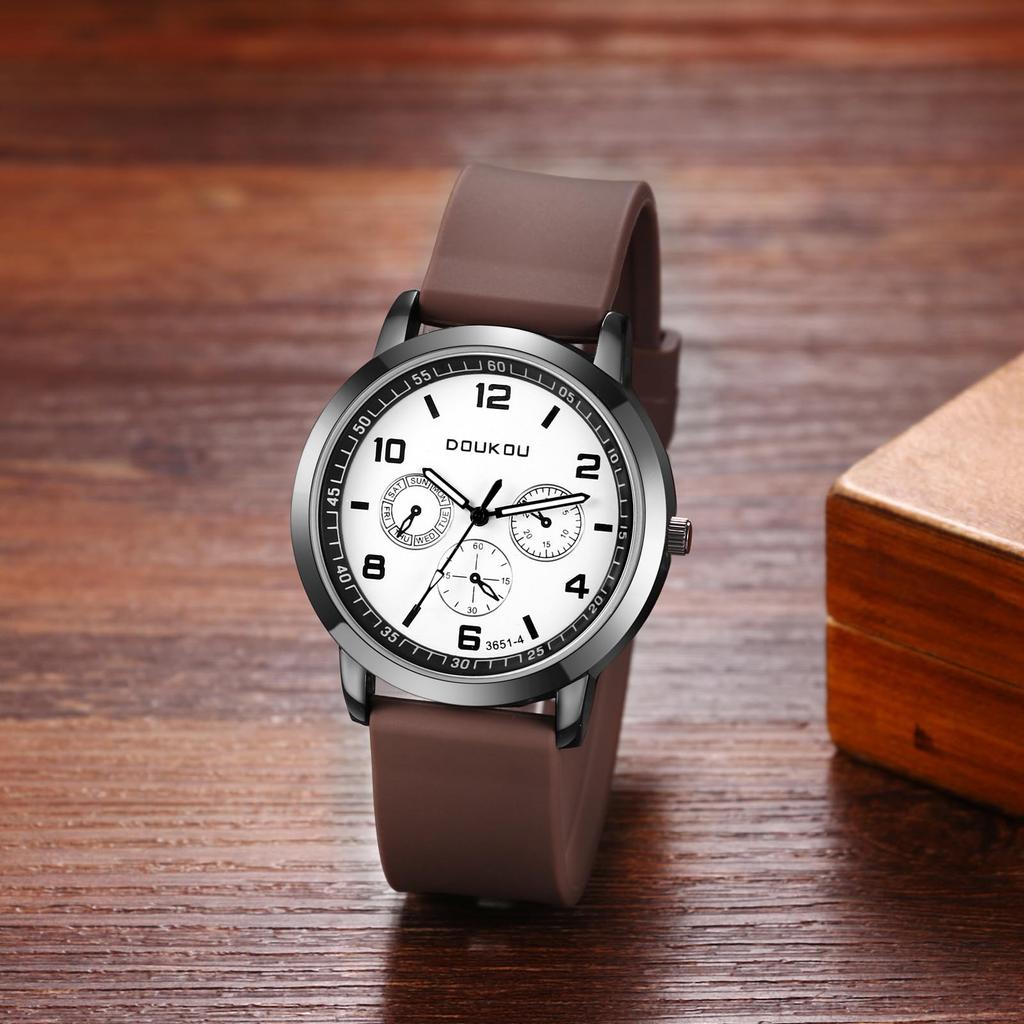 Silikonowy Zegarek Wodoodporny i Analogowy Gumowy Mała Sekunda Akcesoria Prezent Męski, Stylowy Kwarcowy, Pasek, Ornament, Męski - Urodziny, Boże Narodzenie,