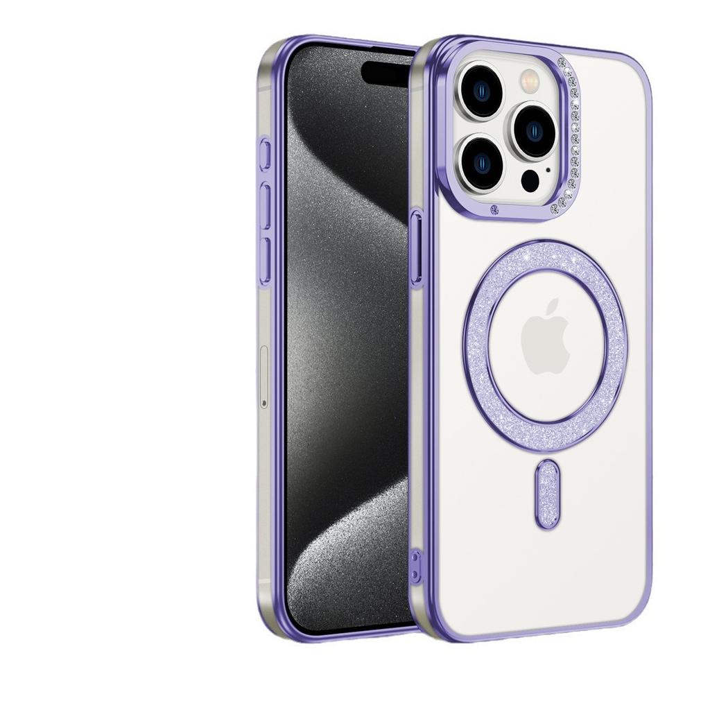 Beauty Diamond Magnetic Suction Mobile Phone Case Apple 17PRO Flash Diamond Electroplating Soft Case iPhone15 Flash Powder Magnetic Case Is Suitable