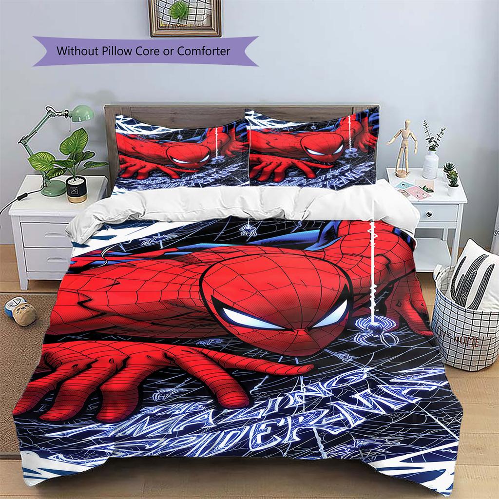 Super soft three-piece bedding set with a cool Spider-Man pattern  (1*Duvet Cover + 2*Pillowcase, Without Core)