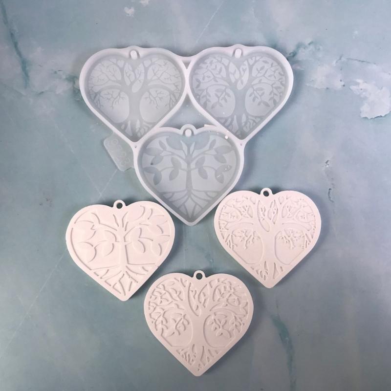 Keychain Resin Mold Life Tree Keyring Silicone Molds Epoxy Resin Casting Mold Pendant Mould with Hole for Jewelry Making