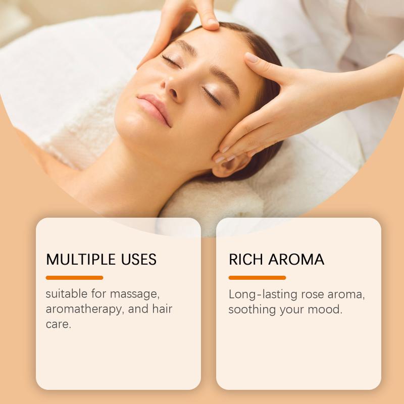 Rose Essential Oil Perfume Aroma Diffuser Long-Lasting Fragrance Hydrating Relaxing Moisturizing Spa Face Hair Body Massage Oil