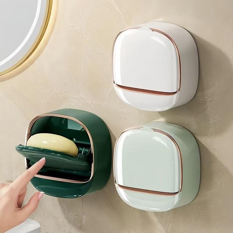 Wall Mounted Soap Holder With Waterproof Lid Drainage Layer And Tool Free Install Perfect For Bathroom Kitchen Sink Use